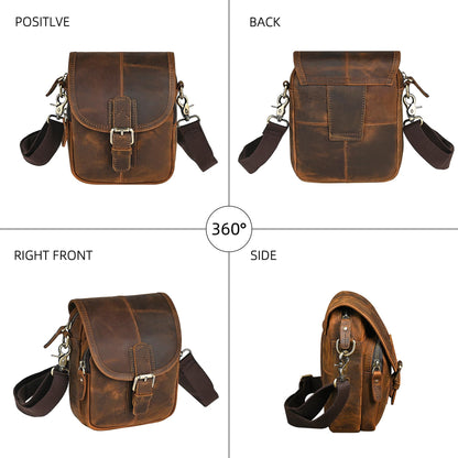 Handadsume Water Resistant Canvas + Leather Hiking Riding Travel Fanny Waist Pack Small Phone Pouch For Men Women FB811-29 (100% Leather- Coffee)