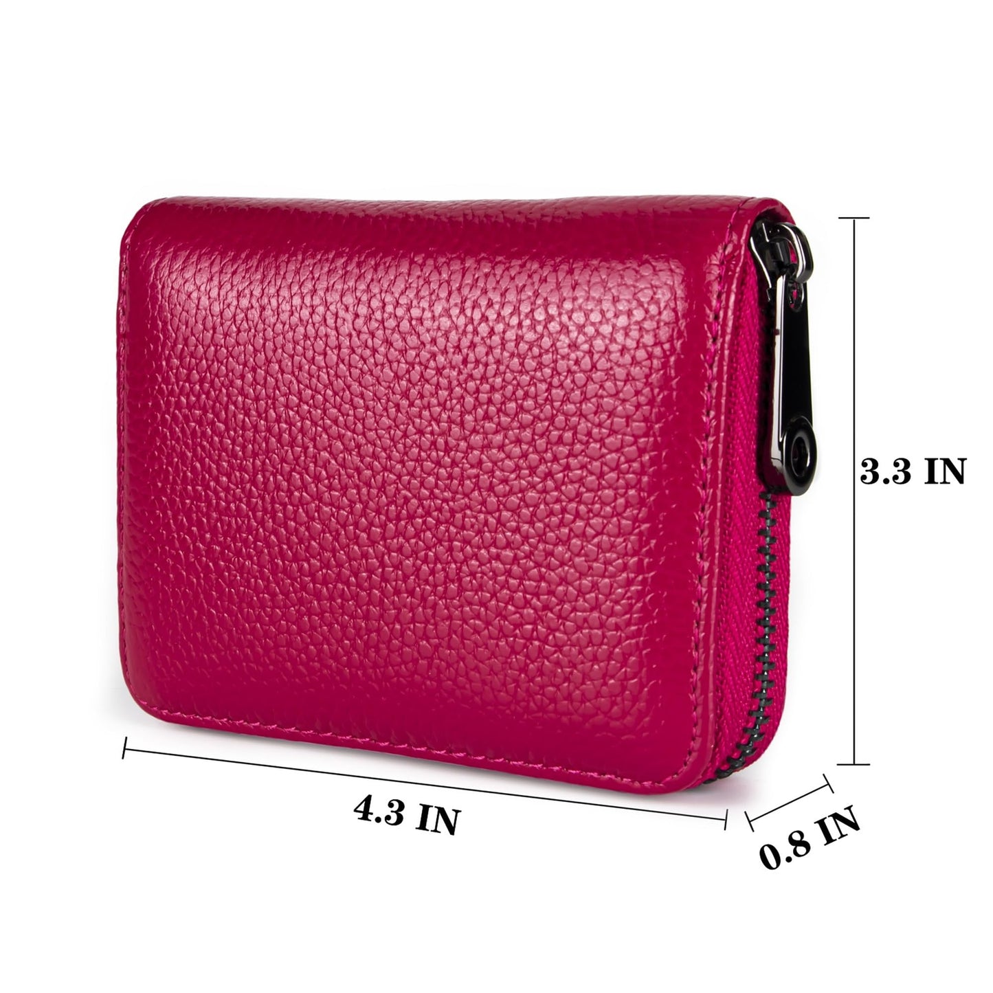 Suweibuke Genuine Leather Credit Card Holder Zipper Wallet RFID Blocking Secure Card Case ID Case Organizer (Rose Red)