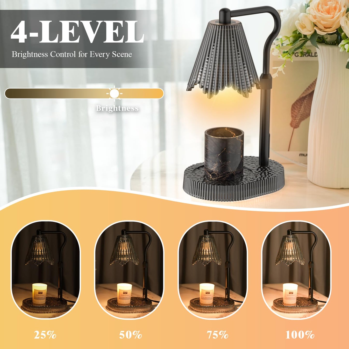 WYghyronic Candle Warmer Lamp with Timer & Dimmable 4-Level Brightness - Adjustable Height,for New Home Bedroom, Gifts for Women (Black)