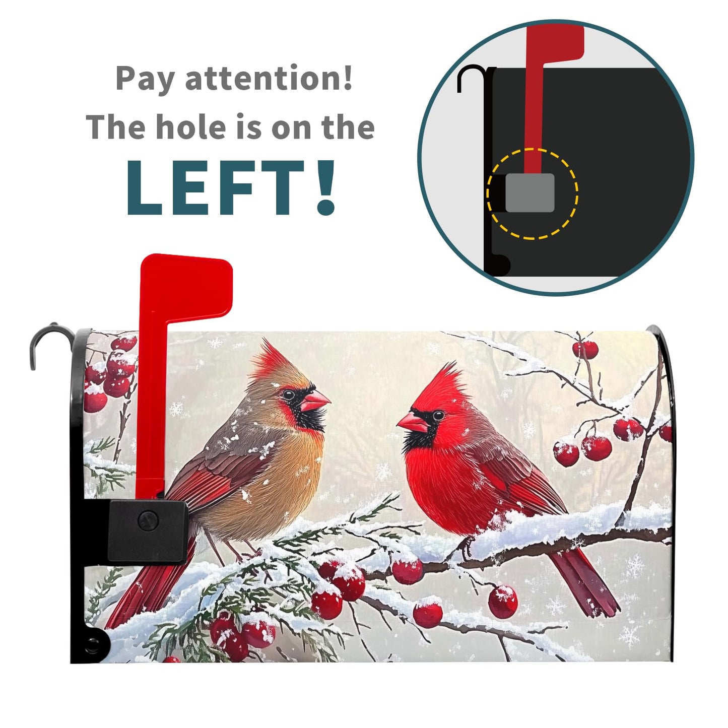 Kawani Winter Mailbox Cover Christmas Birds Holly Berry Branches Snow Mailbox Covers Magnetic Standard Size 21x18 Inch Winter Xmas Holiday Post Letter Box Cover for Garden Yard Decor