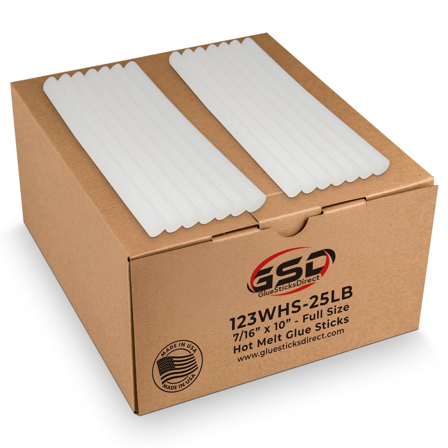 GlueSticksDirect Wholesale® Full Size Hot Melt Glue Sticks for Glue Gun - Bulk 10in - Great for Art Craft Repair & Compatible w/Most Glue Guns - 7/16" X 10" (Approx 450 Sticks, 25lbs Pack) - USA Made