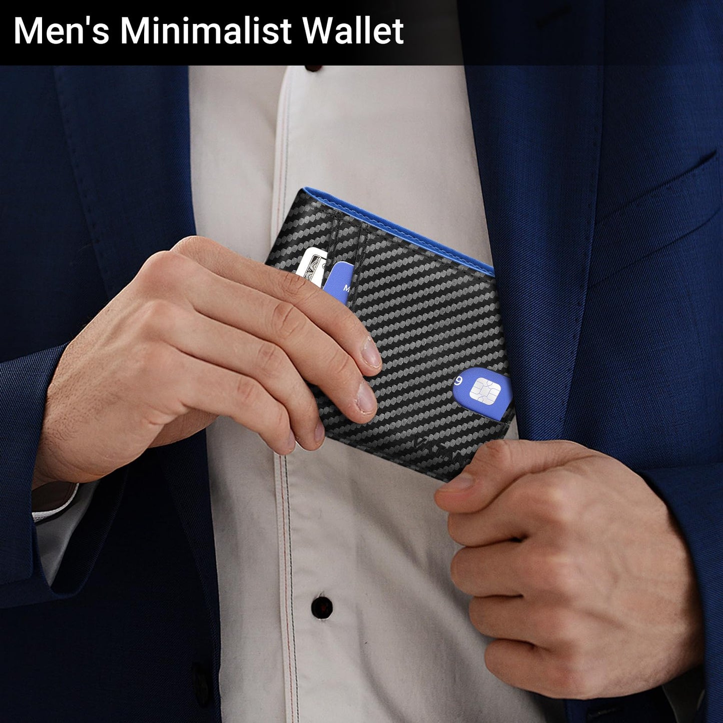 VATAN Wallet for Men Slim RFID Blocking Leather Credit Card Holder Wallet for 15 Cards, Bifold Minimalist Thin Wallet with 2 ID Windows & Cash Slot, With Gift Box (Carbon Black and Blue)