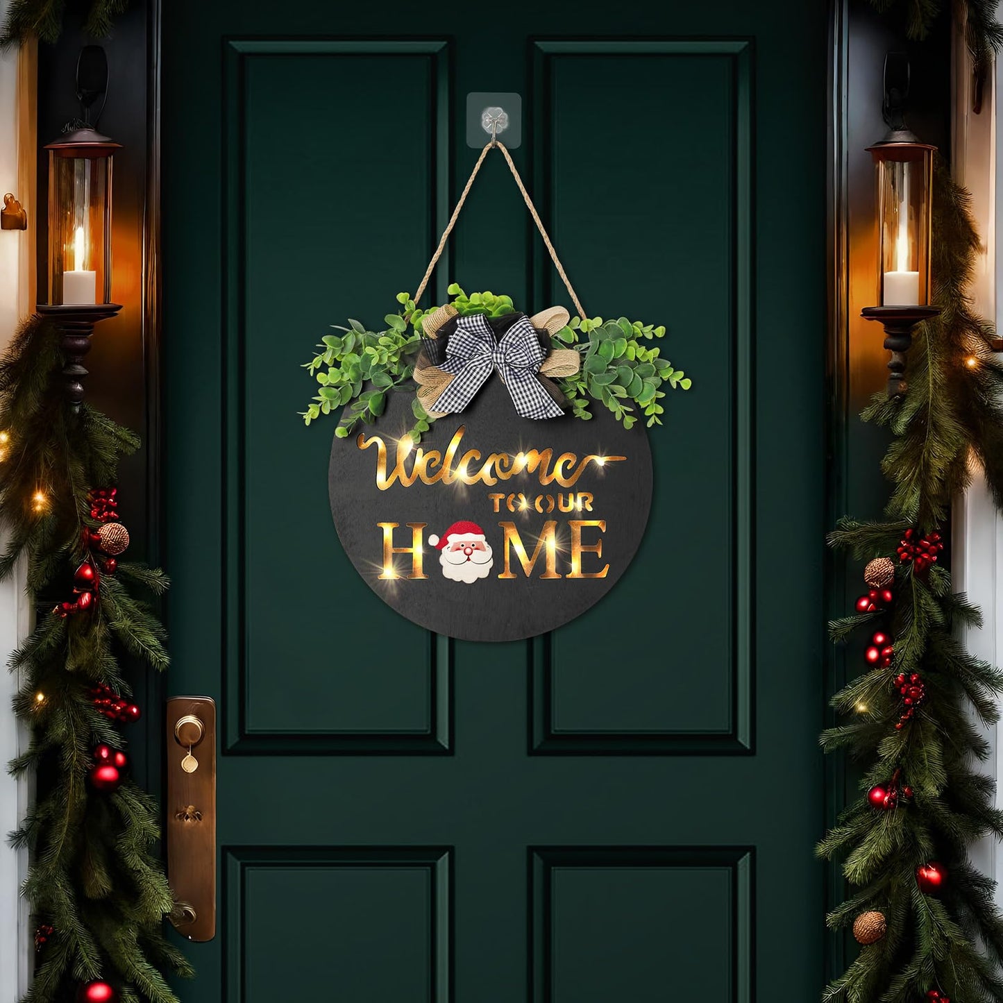 MIPON Interchangeable Welcome Sign for Front Door with LED Light, 17 Changeable Icons 3D Letters, Farmhouse Seasonal Porch Decor Hanging Sign for All Seasons Holiday Decor(Black)