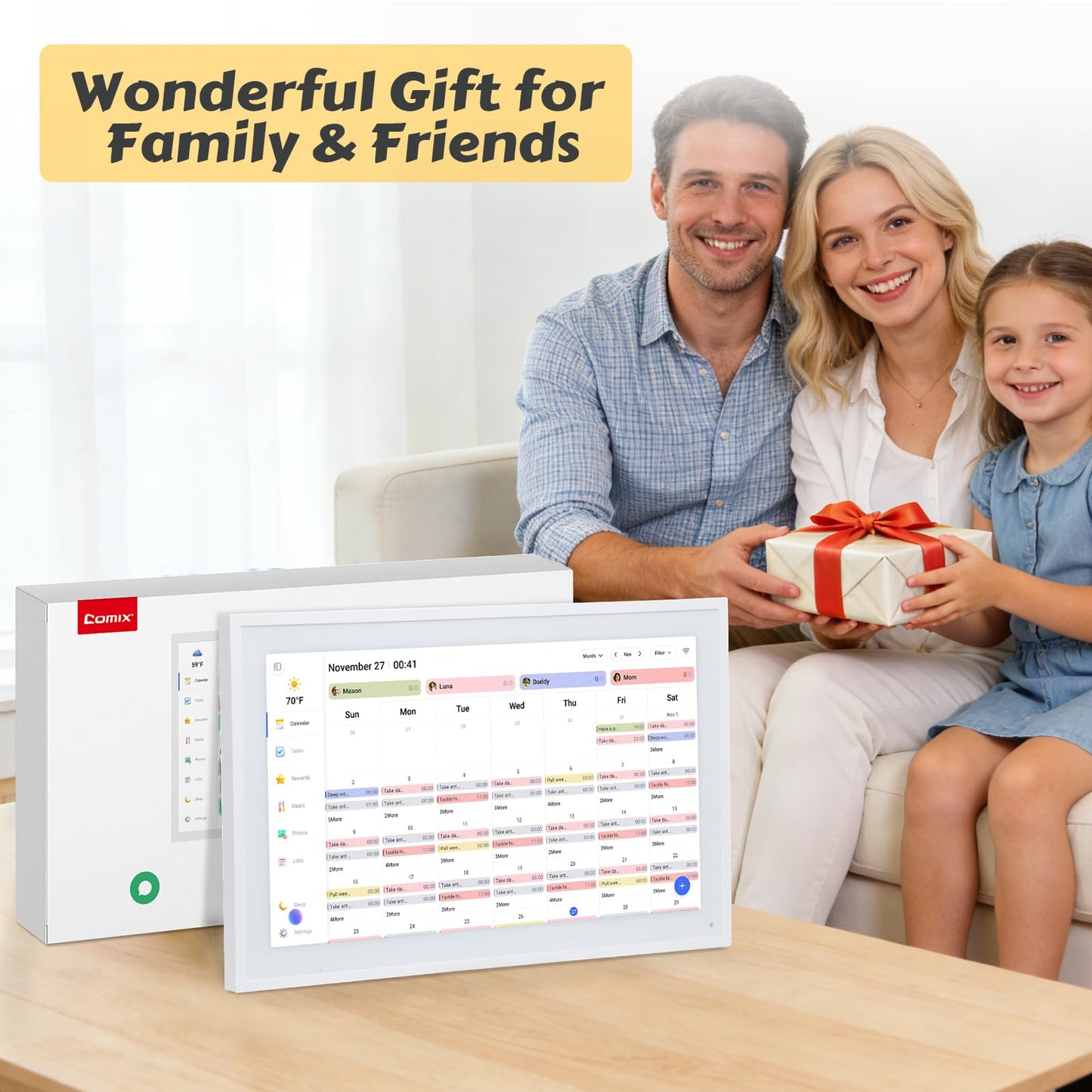 COMIX 15.6" Smart Digital Wall Calendar - WiFi Family Organizer with Sync Google/Outlook/Apple Calendar, Touchscreen Meal Planner & Chore Chart, Digital Photo Frame for Home & Office