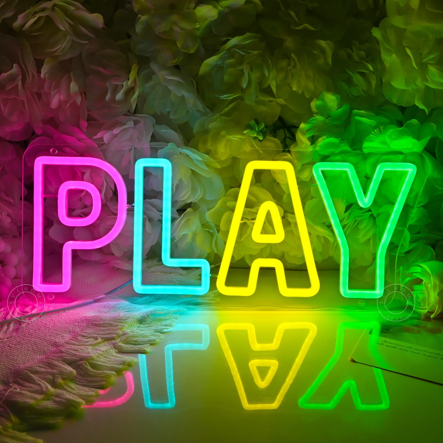 SYLHOME Play Led Neon Light Sign Colorful Bedroom Kids Room Playroom Bar Wall Sign Decor Birthday Party Christmas Gifts 15.75" X 6.22" USB