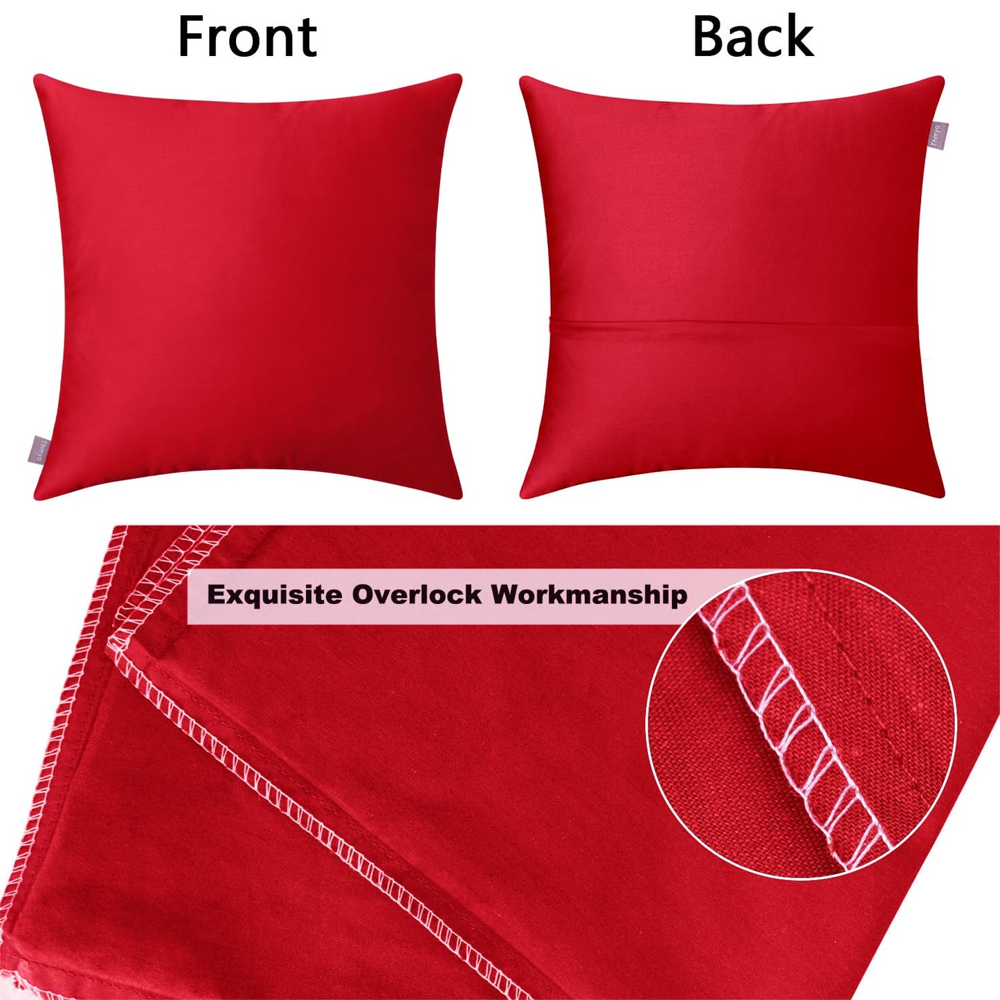 Thmyo 4-Pack 100% Cotton Comfortable Solid Decorative Throw Pillow Case Square Cushion Cover Pillowcase Sublimation Blank Pillow Covers DIY Throw Pillowcase for Couch Sofa Bed(18x18 inch/45x45cm,Red)