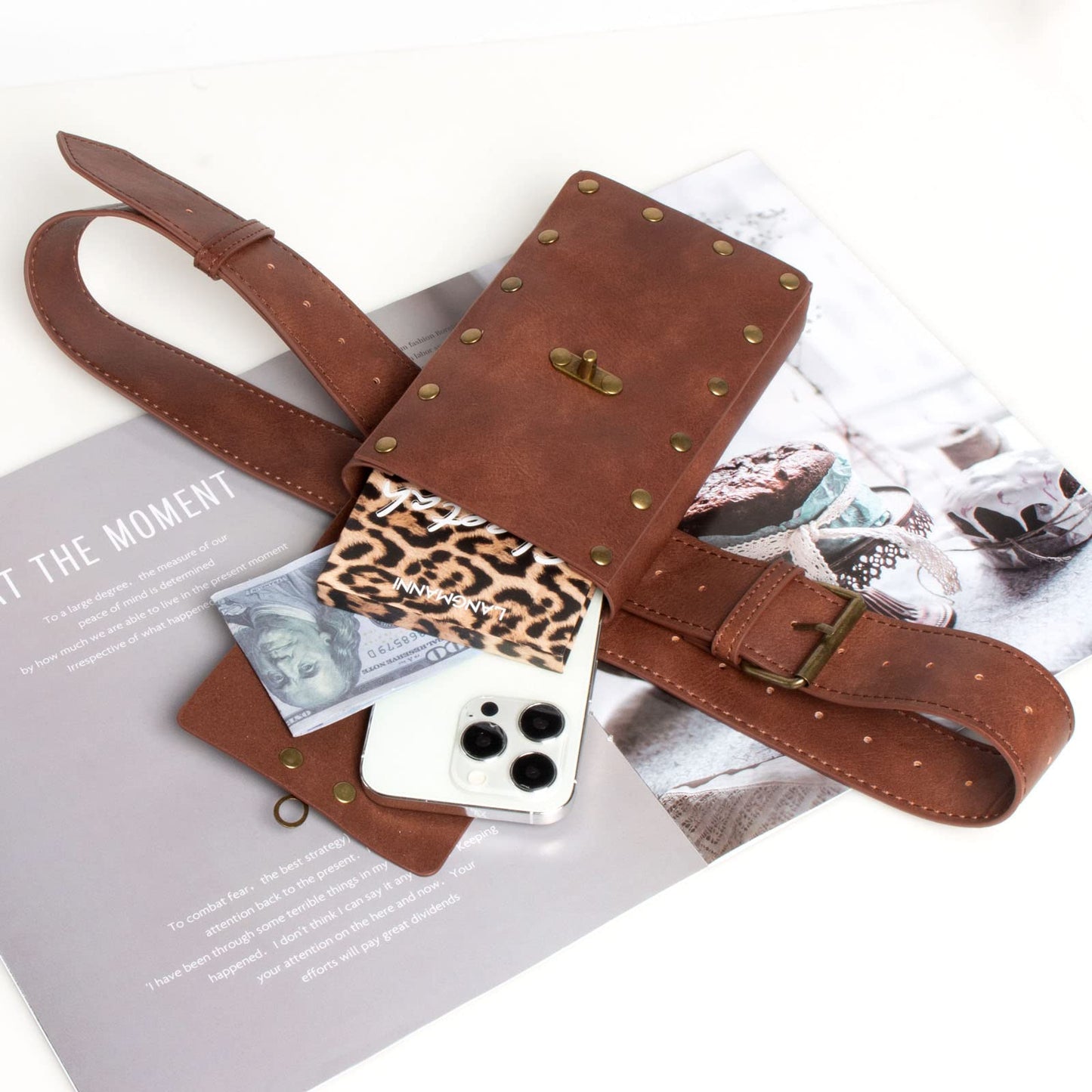 SUMGOGO Retro Belt Pouch Waist Bag Womens Fanny Pack Cellphone Holder Steampunk Medieval Renaissance Purse Costume Accessory (Brown)