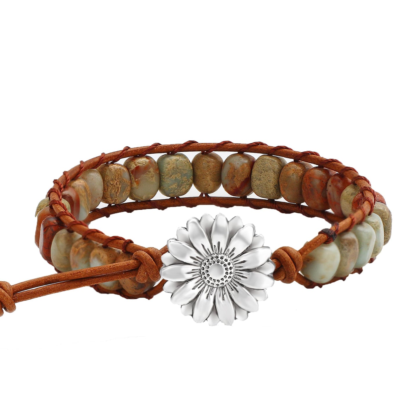 Sedmart Bracelets Made of Natural Stones with Hippie Stones Leather Wrap Healing Bead Bracelet Women Men