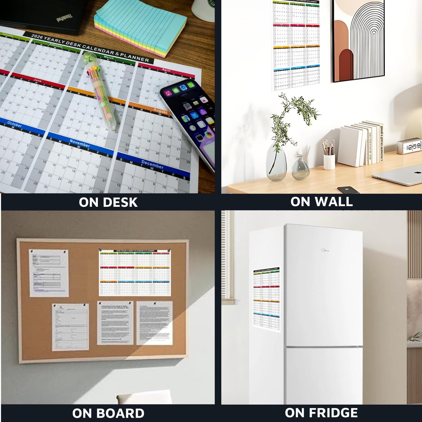 2026 Wall Desk Calendar 11x17 Inch, Reversible 2-Sided Horizontal or Vertical, 12 Month with Generous Block Space & Holidays Marked for Office, Home, School - 2 Pack (1 Laminated & 1 Cardstock)