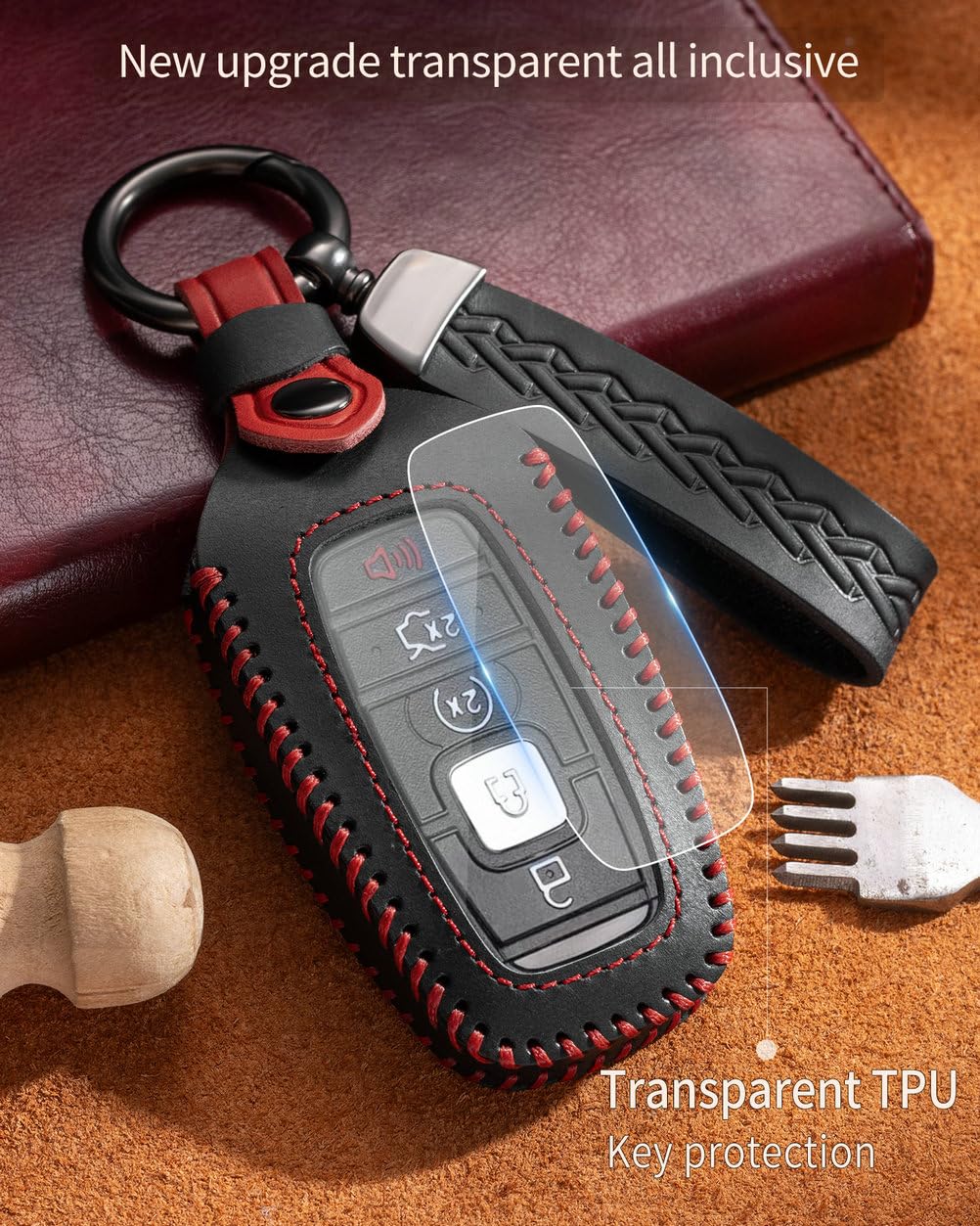 YINEOR Key Fob Cover Leather Car Key Case Keychain Fob Holder Compatible with Lincoln Continental MKC MKX MKZ Navigator Nautilus Corsair Aviator 2017-2026 (Black)