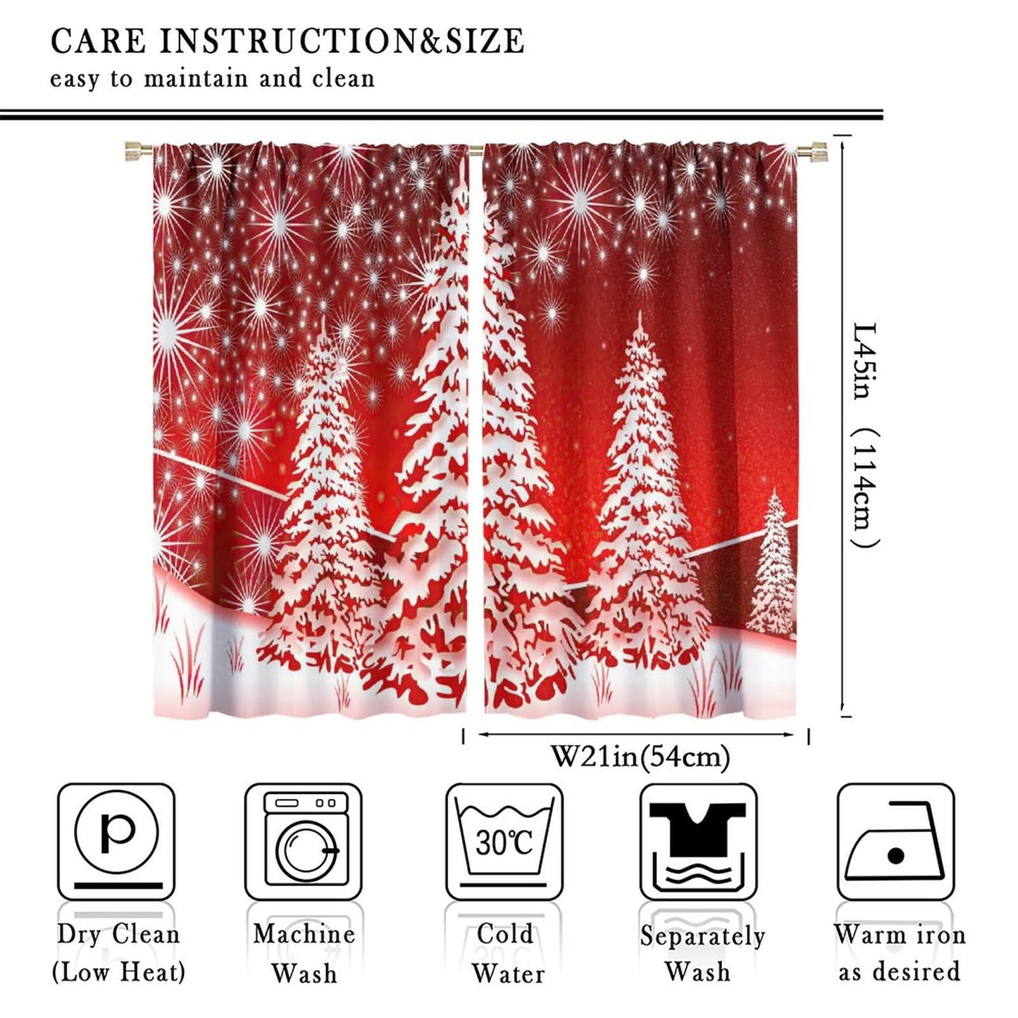 ICMOLYYENLO Christmas Curtains Santa Reindeer Sleigh Christmas Winter Decorative Curtains W42x45 Inch for Kitchen Bedroom Living Room Children's Room Decorative Curtains 2 Piece Set