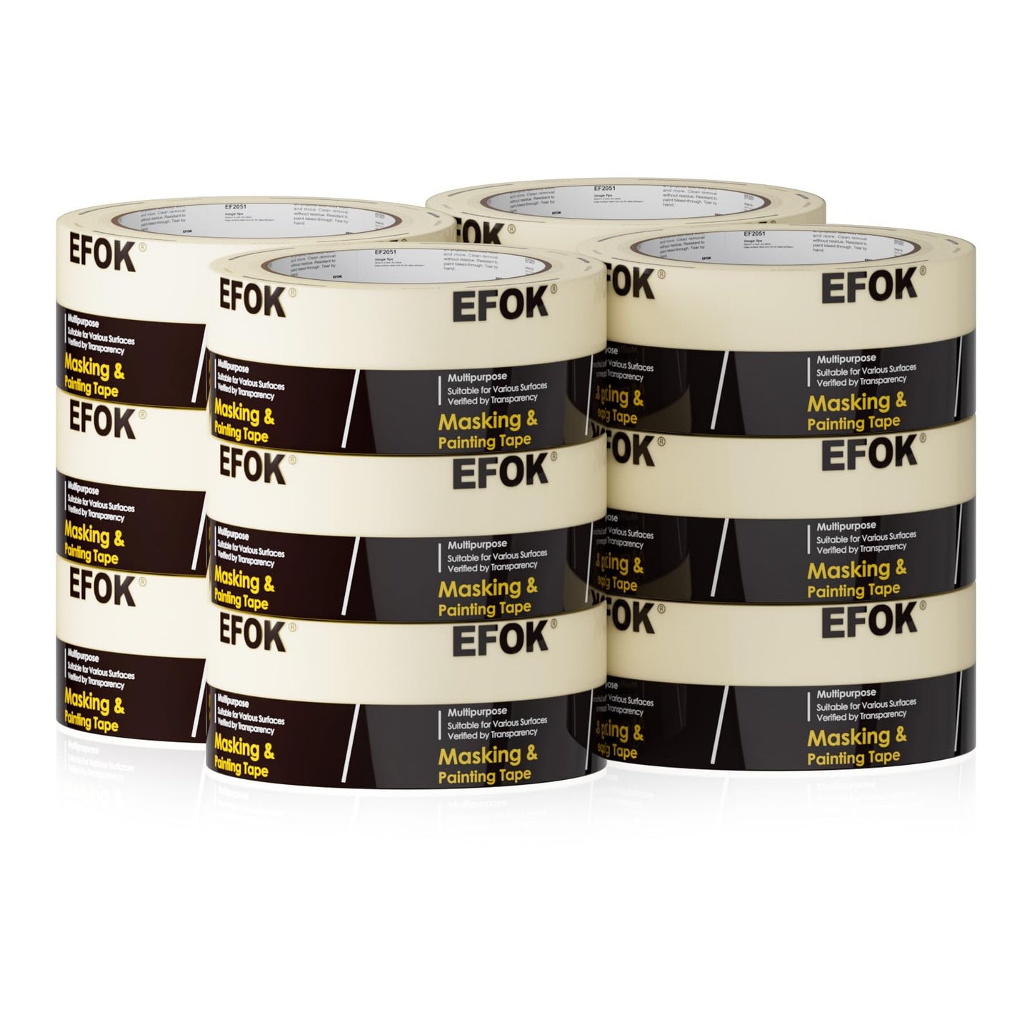 EFOK 10 Pack Masking Tape 2 Inch Wide Bulk, 2026 Upgrade White Painters Tape Anti-UV General Purpose, 1.88 Inch × 55 Yards Total 550 Yards