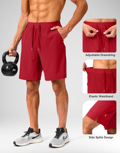 Soothfeel Men's Running Shorts with Zipper Pockets 9 Inch Lightweight Quick Dry Gym Sports Athletic Workout Basketball Shorts for Men (Bone, XL) Red