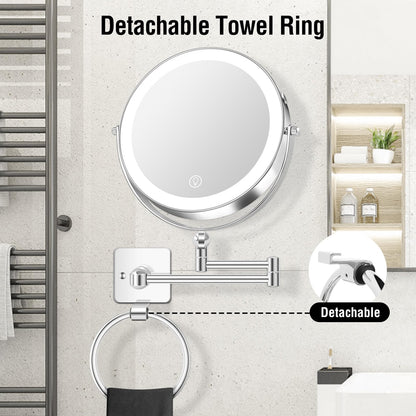 Lighted Makeup Mirror, Rechargeable Height Adjustable Double Sided, 1x/10x Magnifying with 3 Color, Brightness Adjustable, 360° Rotation Vanity, Gift for Women
