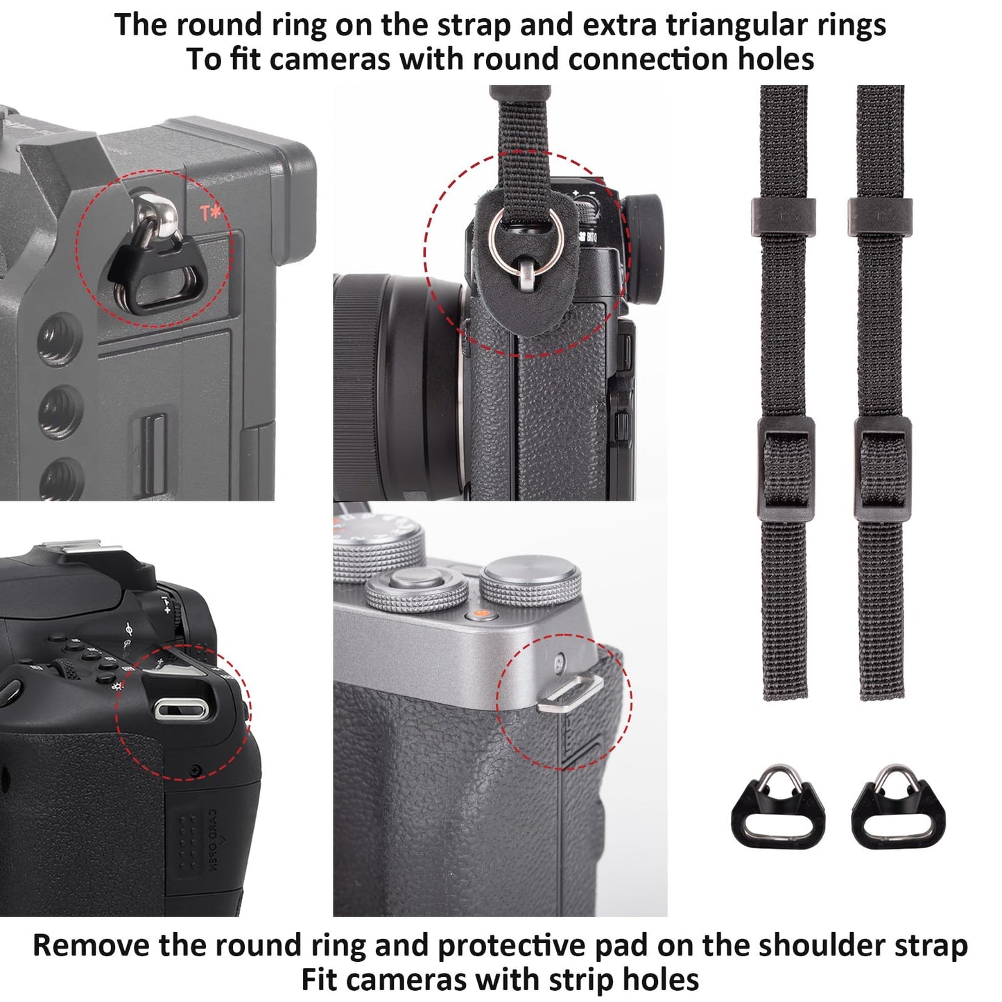 MUZIRI KIINOKOO Camera Strap Genuine Leather with Nylon Belt - Adjustable Shoulder Neck Strap Comes with Triangular Rings for Most of Digital Cameras- Length 90cm to 140cm - Black