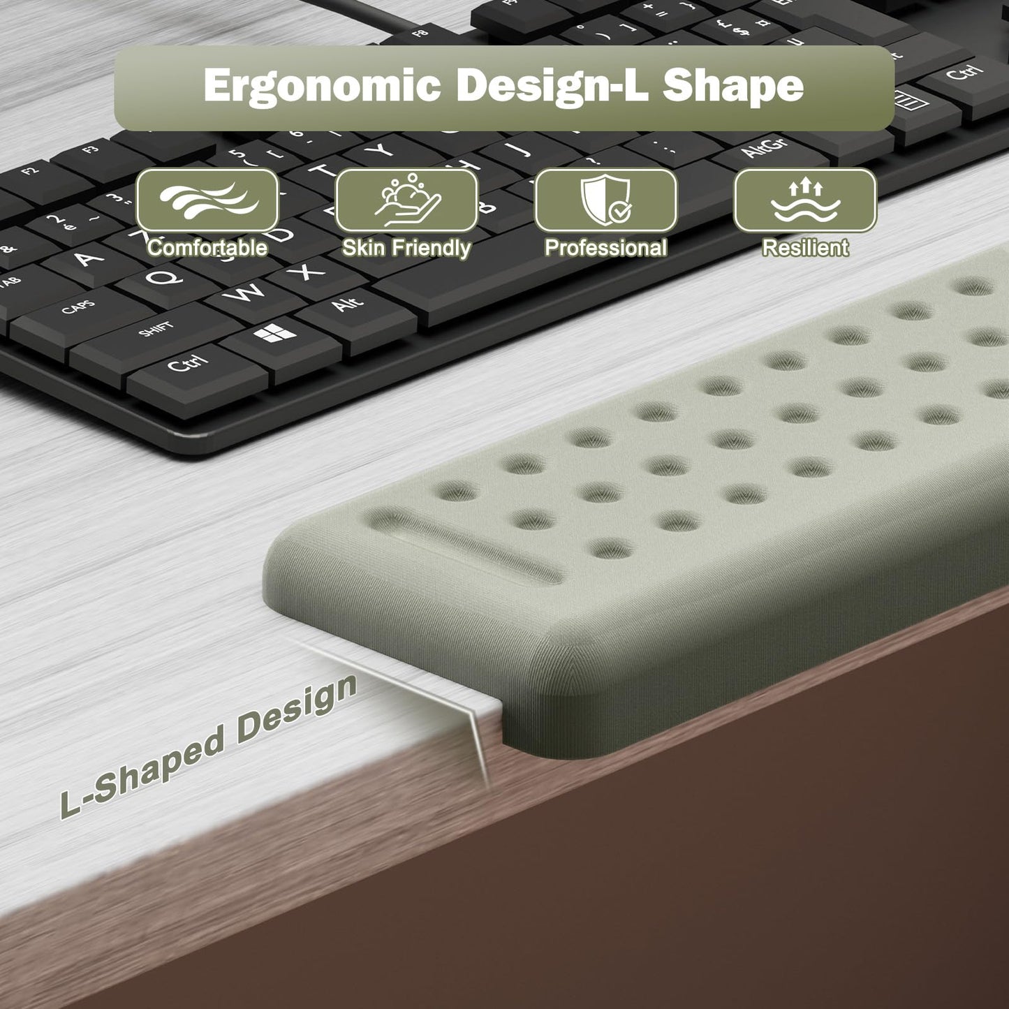 Leolee L-Shaped Desk Long Wrist Rest Elbow 60CM, Grey Memory Foam Arm Rest for Desk with Non-Slip Base, Ergonomic Desk Edge Cushion, Wrist Support for Computer Keyboard, Typing, Office, Home