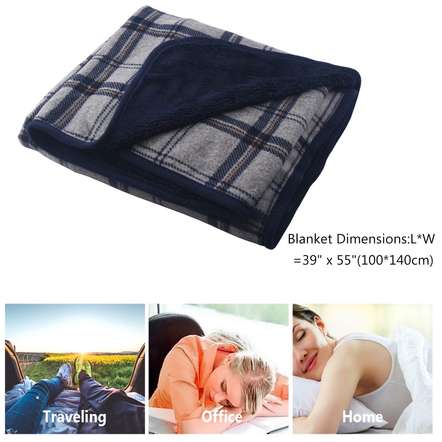 forestfish Fleece Wearable Blanket, Plaid Lap Blanket Comfy Poncho Throw with Buttons for Bed Sofa Office, Navy-Gray