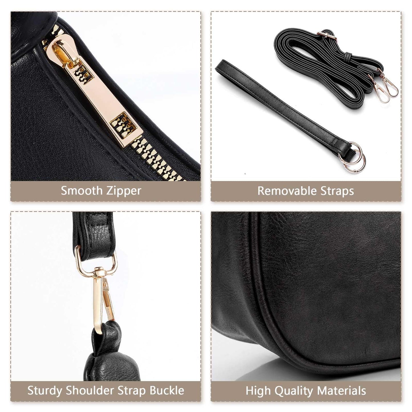 Hobo Bags for Women - Soft Leather Womens Crossbody Purse Shoulder Bags with Adjustable Strap (Black)