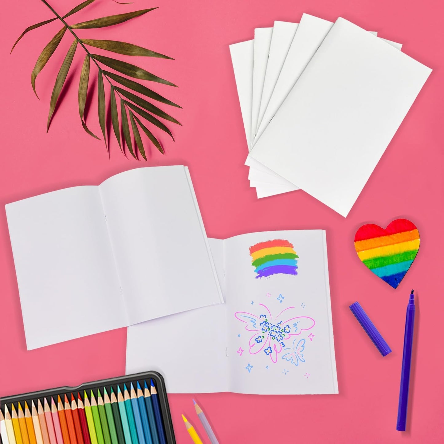 Mevlshcey 10 Pcs White Blank Notebook for Kids - 5.5 x 8.5 Inches - Unlined Journal & Sketchbook for Writing, Drawing, Storytelling, 24 Pages, Perfect for School, Home, Art Projects, and Gifts