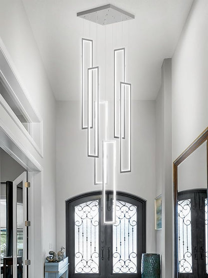 Flashing God Modern Chandelier,6 Ring Led Foyer Chandeliers,Larger High Ceiling Chandelier for Living Room,Rectangle Chandeliers for Entryway Staircase LED Dimming 2700k-6000k