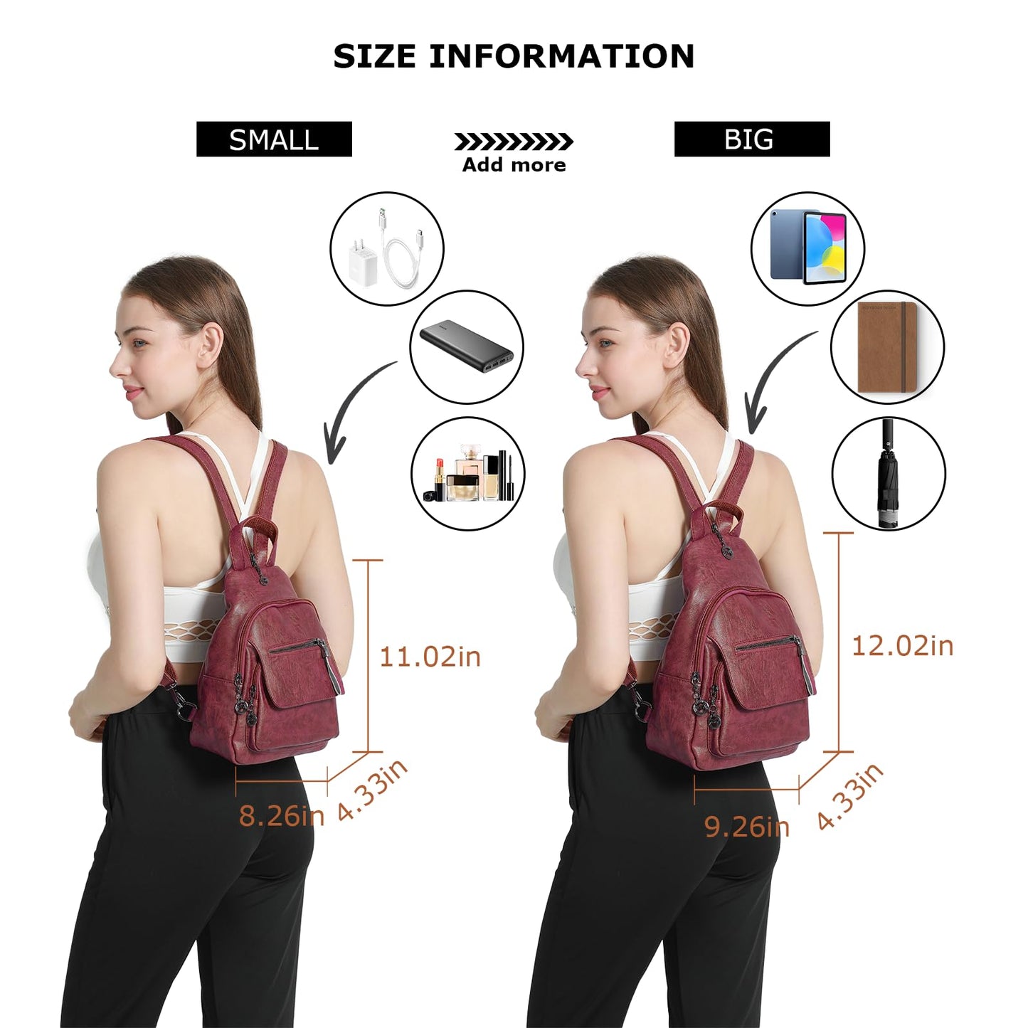 FANCELINE Small Backpack Purse for Women Fashion PU Leather Backpack Convertible Ladies Sling Bag Red Wine