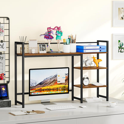 Snughome Desk Shelf, 44.9" Large Desktop Organizer Shelf, Desk Hutch for Computer Monitor, 4 Tier Desk Top Display Rack, Wood Desktop Bookshelf Storage Rack for Home Office Dorm