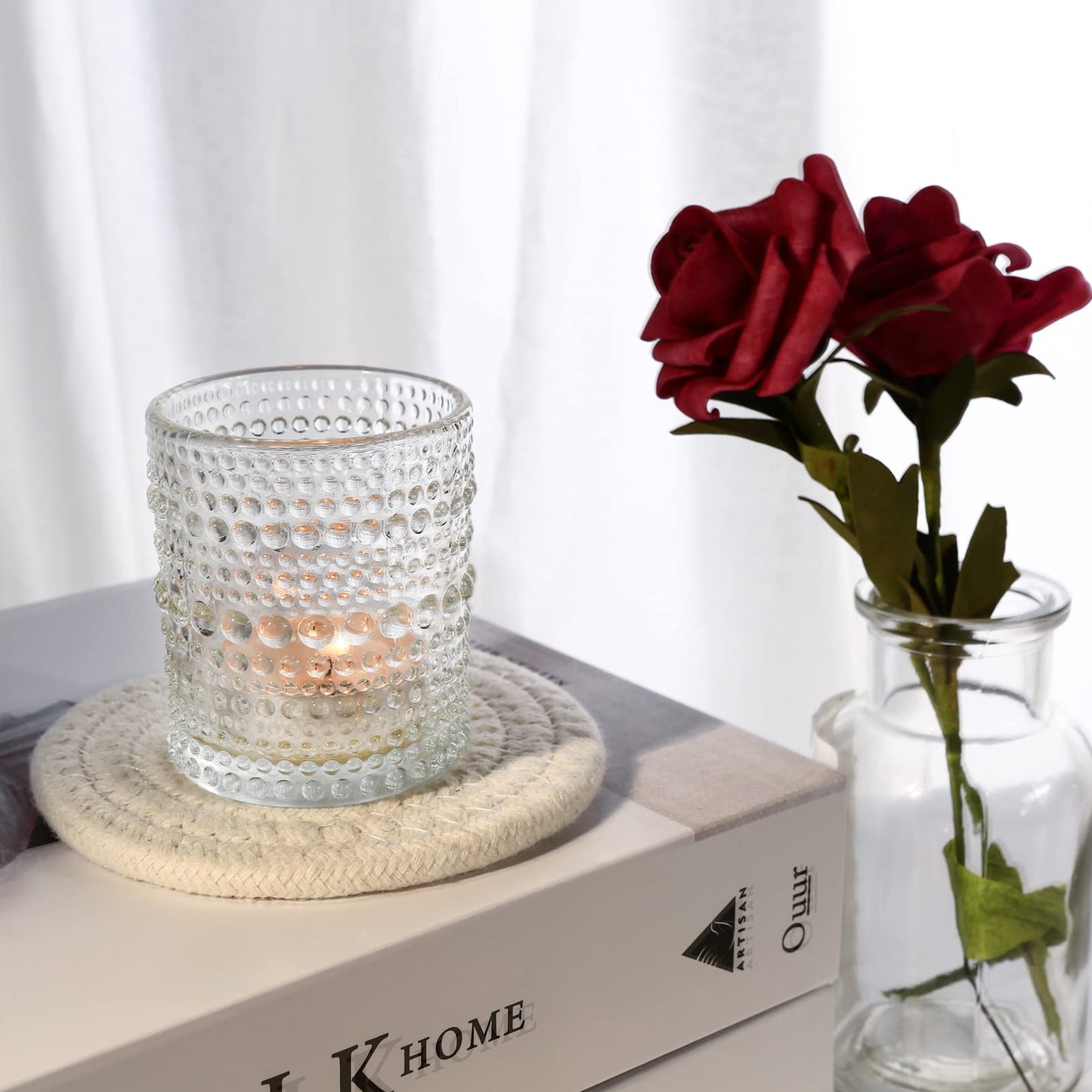 12 Pcs Clear Glass Tea Light Candle Holder, Votive Candle Holders Bulk for Wedding Table Decor & Christmas Thanksgiving（Clear,12）