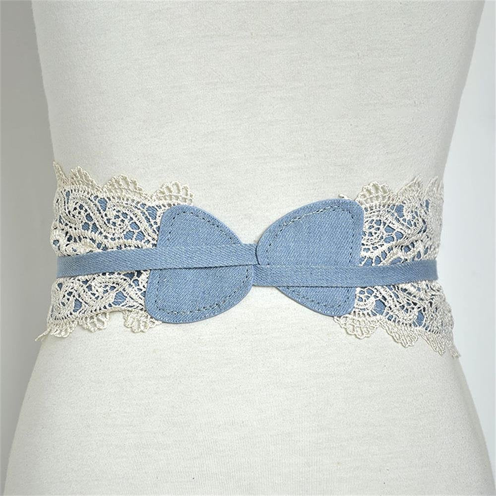 QIANXISUN Women's 2 Packs Lace Waist Belt Bow Tie Wrap Around Soft Leather Boho Corset Fashion Elegant for Dresses (White)