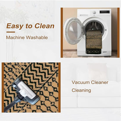 Moroccan Door Mat Indoor Entrance, 2x3 Machine Washable Small Rug for Bedroom, Non-Slip Low Pile Natural Brown Rug Farmhouse Rugs for Entryway Kitchen Bathroom