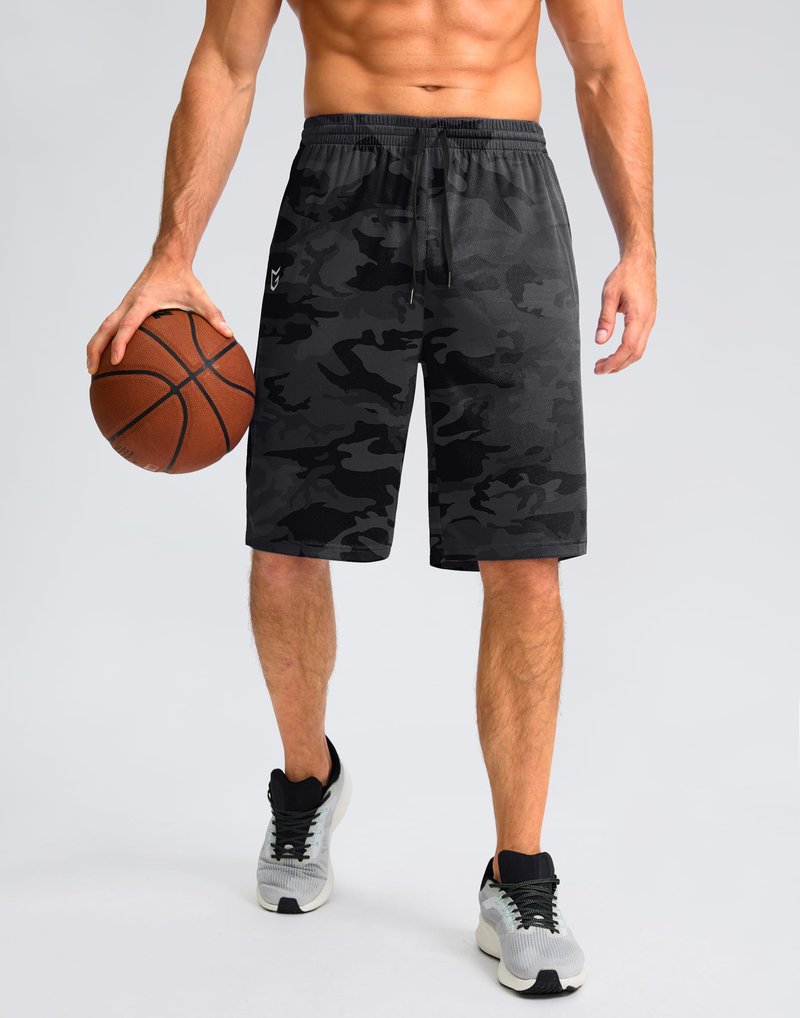 G Gradual Men's Athletic Shorts with Pockets 9" / 11" Long Basketball Shorts Lightweight Quick Dry Gym Workout Shorts for Men(Gray Camo,4XL)