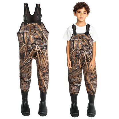 8 Fans Hunting Waders for Kids, Neoprene Youth Fishing Waders with Boot, Lightweight Chest Waders for Toddler Children (Next Camo Evo(s), 12/13#)