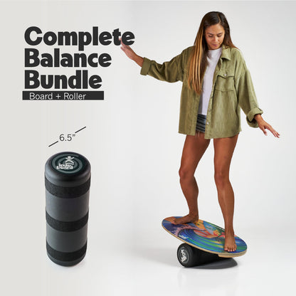 The Original Indo Board - Balance Board Trainer for Core Strength, Stability & Athletic Performance - Surfing, Skateboarding, Snowboarding, Yoga, Physical Therapy & More. Includes Board and Roller. "Bamboo Beach" Design.