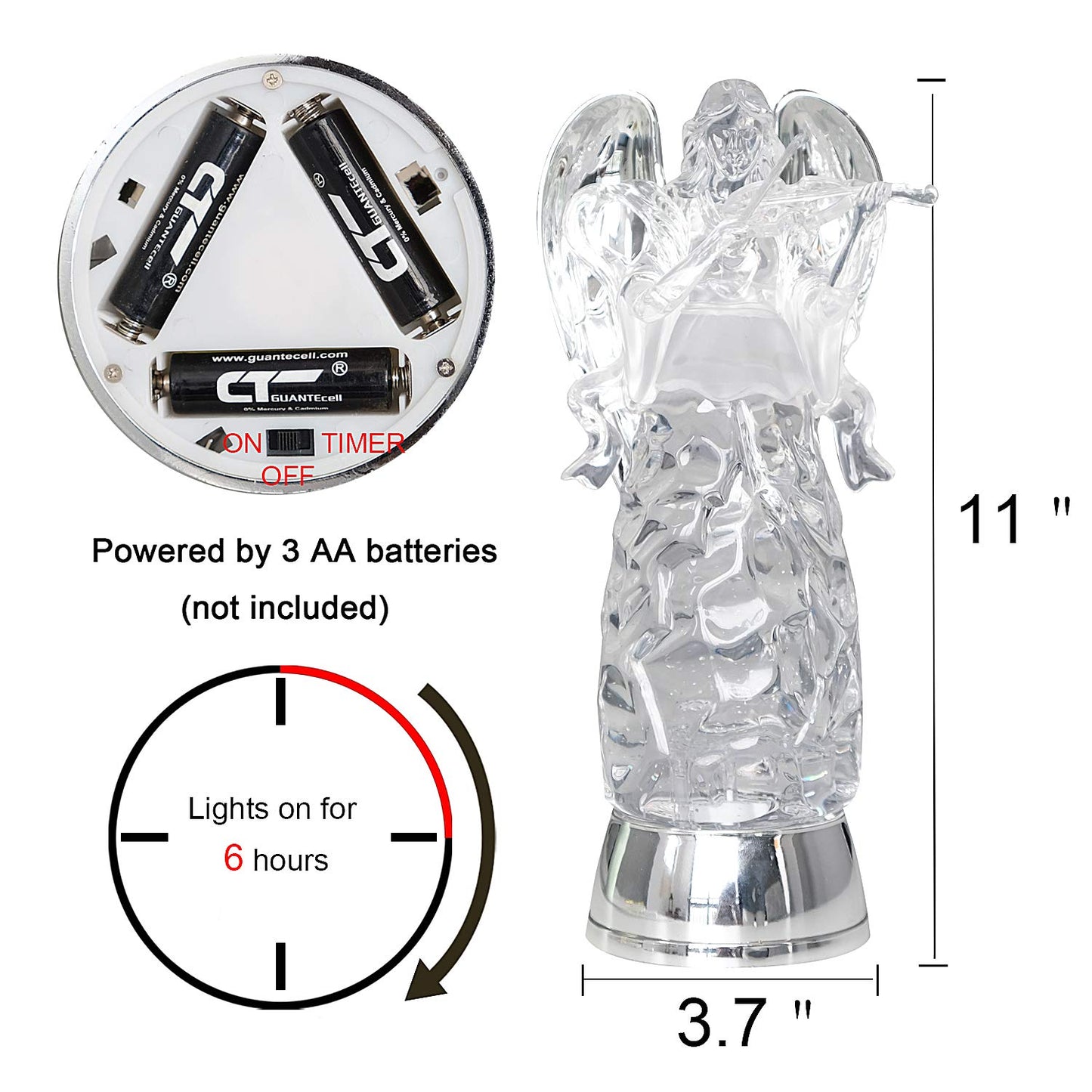 DRomance 11" Angel Snow Globe Lantern Battery Operated with 6 Hour Timer Color Changing LED Light Violin Angel Swirling Glitter Water Lamp Thanksgiving Christmas Holiday Decor Gift