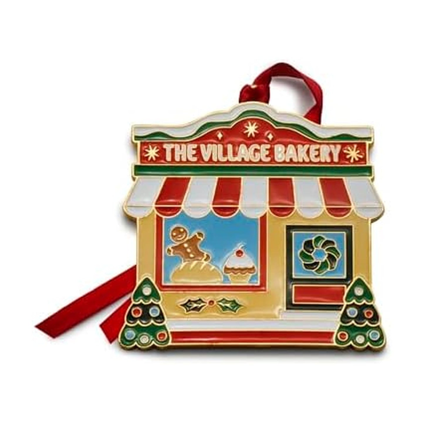 Wallace 2025 Gold-Plated Enamel Christmas Village Bakery Ornament - 2nd Edition Annual Collectible Series - 24K Gold Back, Dated, Gift Box and Velvet Pouch Included