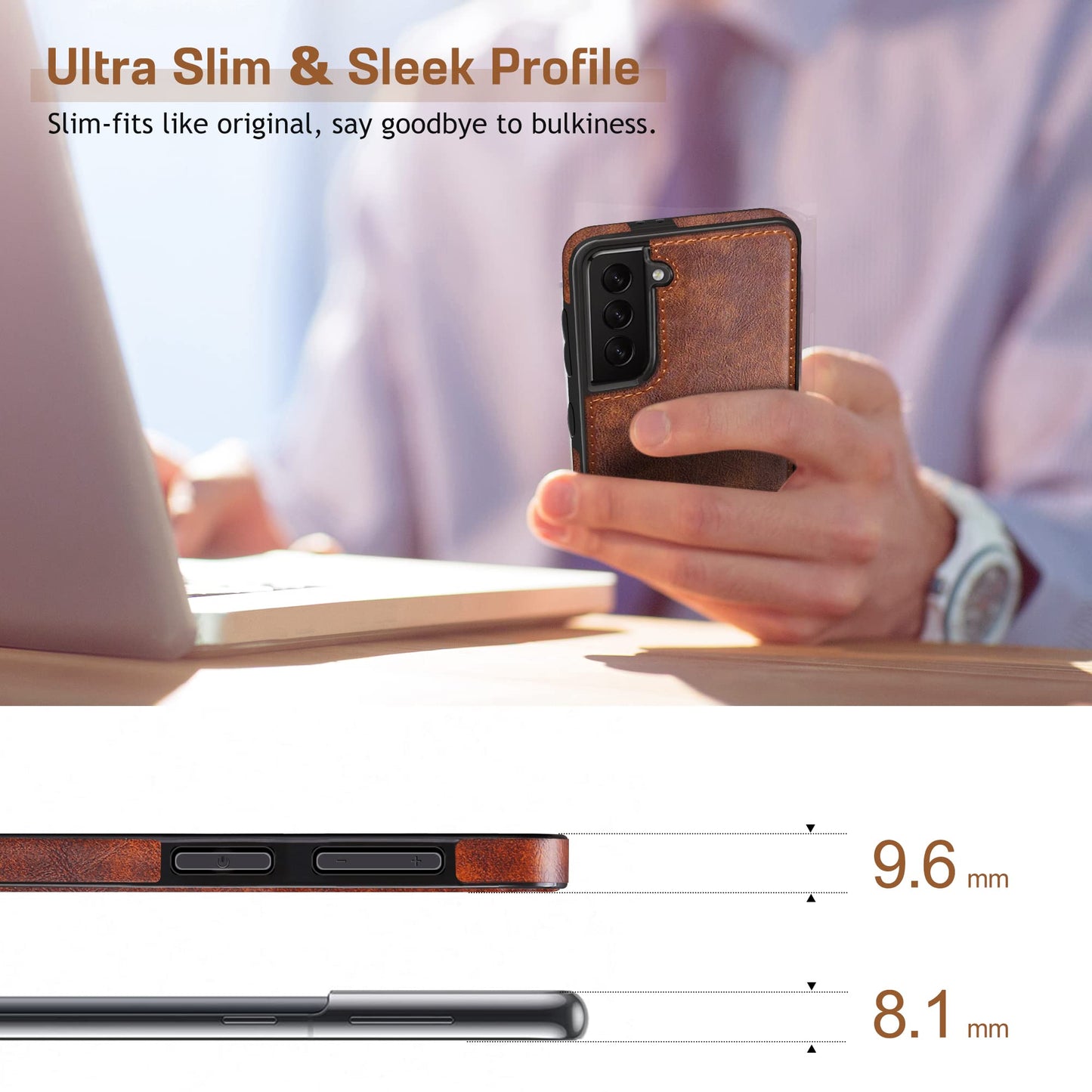 LOHASIC for Galaxy S22 Case 5G, Premium Leather Luxury PU Non-Slip Grip Rugged Bumper Shockproof Full Body Protective Cover Men Women Phone Cases for Samsung Galaxy S22 (2022) 6.1 inch - Brown