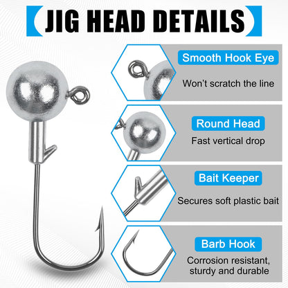 Jig Heads Unpainted Crappie Jig Heads Round Ball Heads Jig Hooks Fishing Jig Heads Saltwater Freshwater Fishing Bass Trout Walleye
