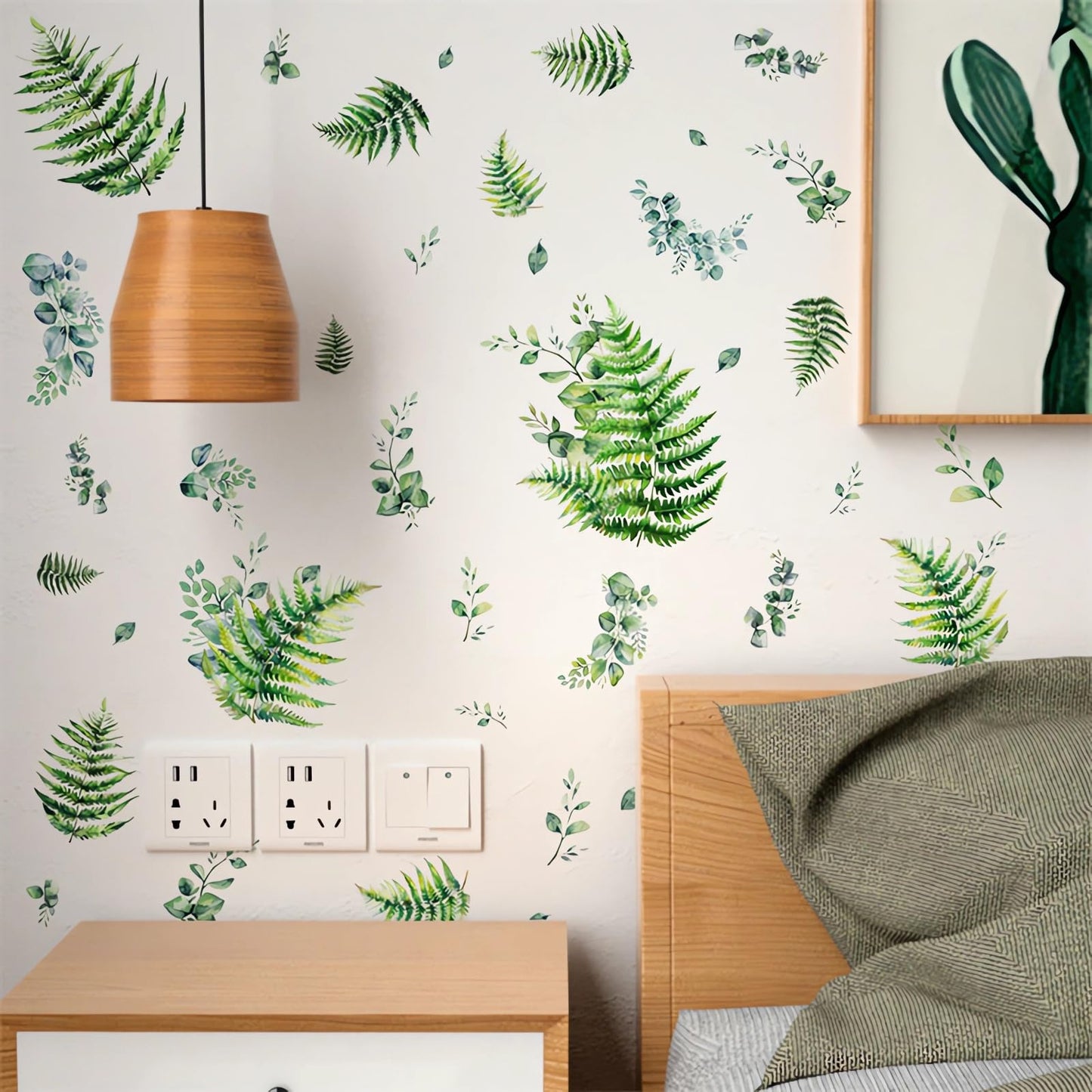 Fern Fronds Leaves Botanical Wall Stickers, sacinora Bracken Green Plants DIY Wall Decals Removable Vinyl Peel and Stick for Living Room Bedroom Kitchen Study Room Art Home Decorations