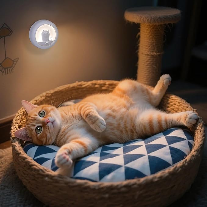 Attivolife Cat Magnetic Motion Sensor Light, Rechargeable Locker Night Lamp Dimmable, Warm White LED, Bedroom Hallway Stair Bathroom Kitchen