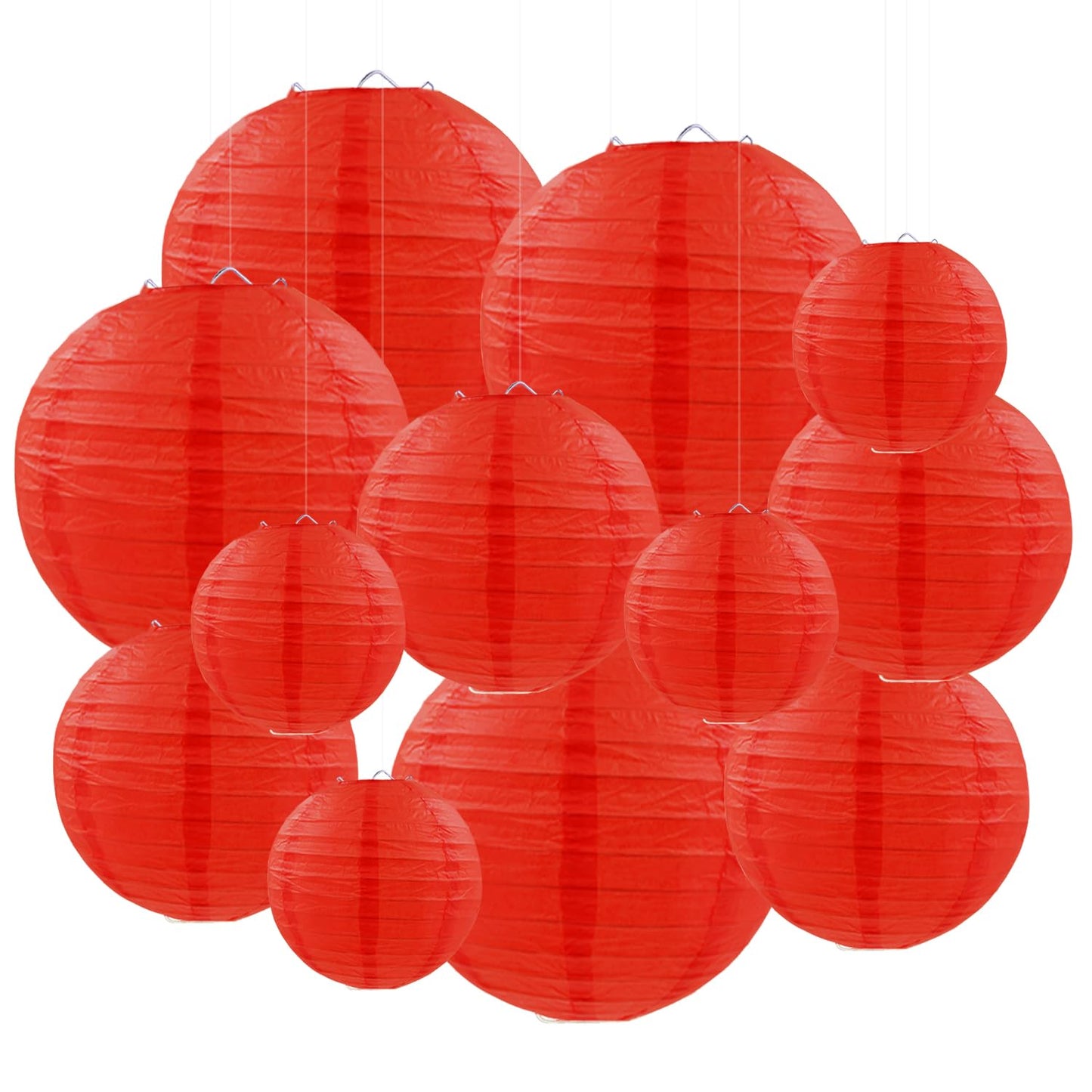 FUGUIR Red Paper Lanterns Round Hanging Paper Lanterns Decorations for Birthday Wedding Baby Bridal Shower Christmas Home Party Decoration (12 PCS)