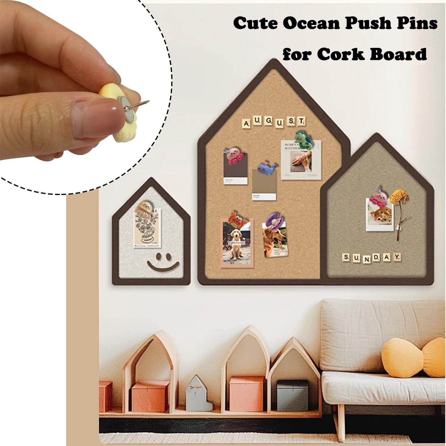 30 Pcs Cute Ocean Push Pins for Cork Board Cute Animal Thumbtack for Photos Wall Maps Bulletin Board (Set A)