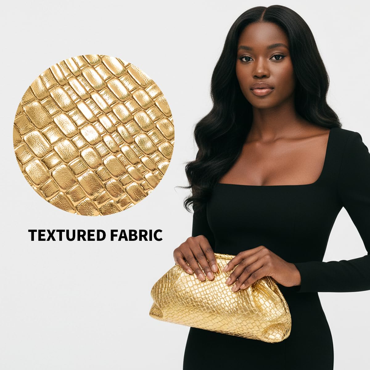 MXCMXC Women’s Woven Evening Bag Clutch Purse, Elegant Dumpling Handbag PU Leather Ruched Bag for Party Cocktail Wedding (Gold)