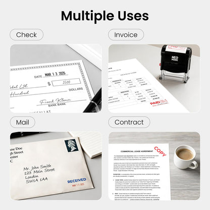 NEO MARK Self-Inking Date Office Stamp with Received Blue Ink & Date Red Ink, 12-Year Adjustable Rubber Dater, Ideal for Documents, Business & Accounting - with an Extra Refill Ink Pad