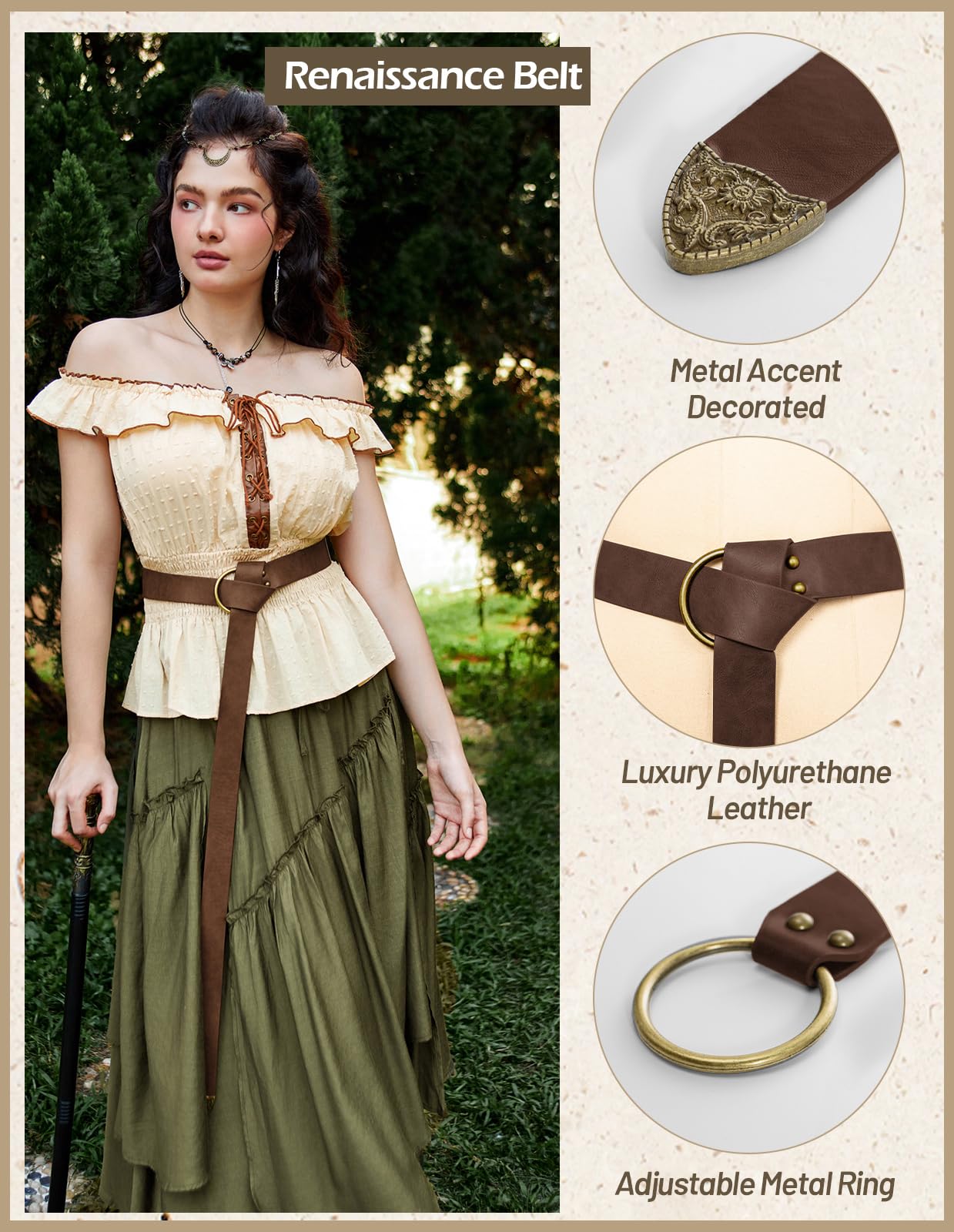 Scarlet Darkness Medieval Leather Belt Renaissance Accessory Pirate Viking Belt for Men Women Dark Brown