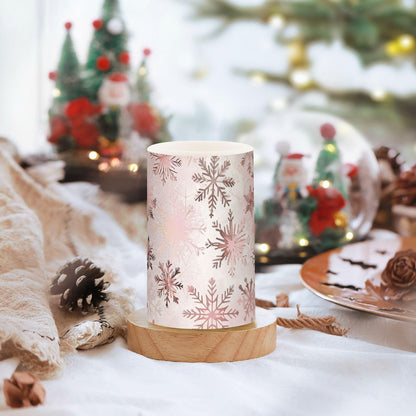 senya Christmas Lights Flameless Candles Seamless Pattern Rose Gold Snowflakes Pillar Candles Set of 2 Battery Operated Remote Control Warm Lights Home Decor