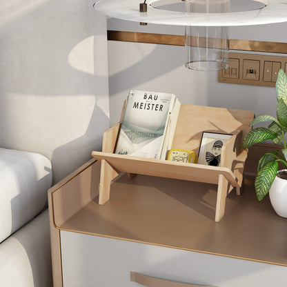 Wooden Tabletop Bookshelf Titled Desktop Bookshelf Cookbook Shelf,Small Bookcases for Magazine Books CDs,Book Rack Desk Book Organizer in Living Room/Office/Bedroom (Burlywood)