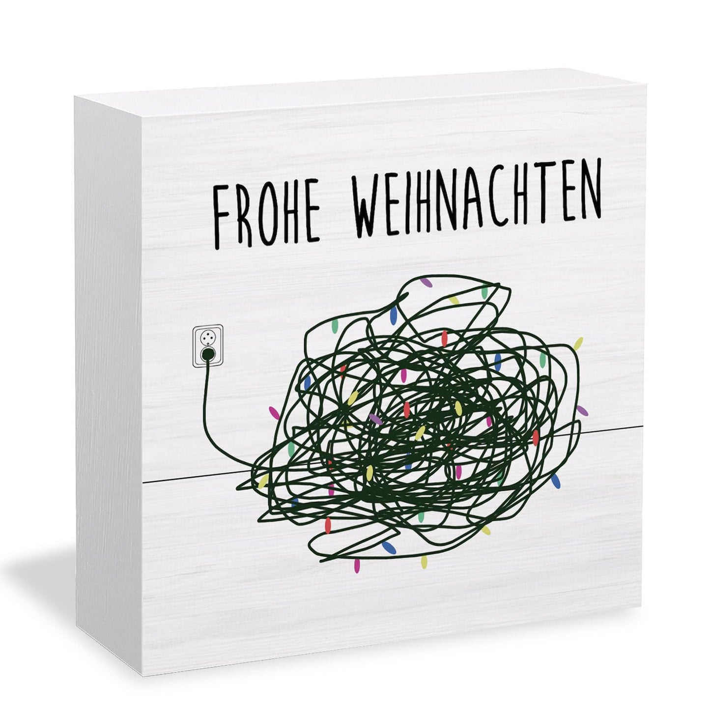 HYKDFMNCJ German Merry Christmas Wooden Box Sign Desk Decor, Funny Christmas Decor, Frohe Weihnachten Xmas Lights Holiday Wood Signs for Home Office Desk Table Shelf Decorations, 5x5 Inch