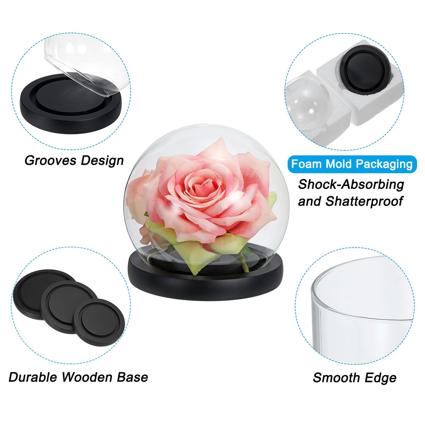 PATIKIL 4.1" Clear Cloche Glass Dome, Glass Bell Jar Globe Display Case Tabletop Centerpiece with Black Wooden Base for Succulents Christmas Decor