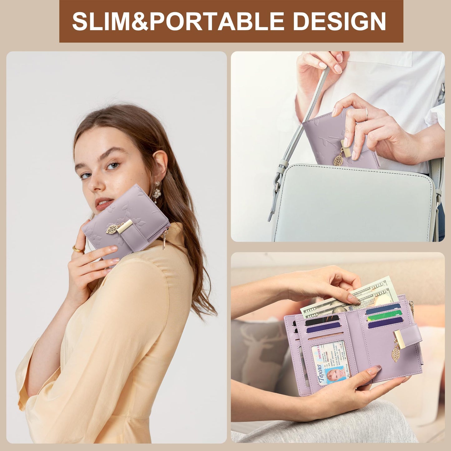 yiijay Small Wallet Women RFID Blocking Leather Bifold Wallet Credit Card Holder for Women Ladies Compact Wallet Mini Purse With Zipper Pocket