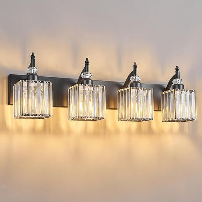 Crystal Vanity Lights - Black 4 Light Modern Bathroom Vanity Light Fixtures Over Mirror