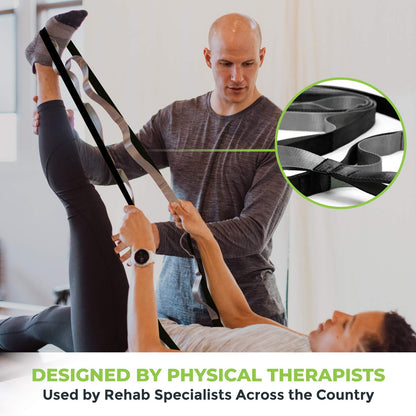 Gradient Fitness Stretching Strap for Physical Therapy, 12 Multi-Loop Stretch Strap 1" W x 8' L, Neoprene Handles, Physical Therapy Equipment, Yoga Straps for Stretching, Leg Stretcher (Black)